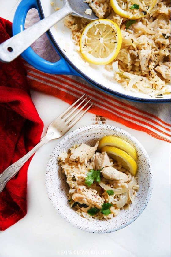 Lemon Garlic Chicken and Cauliflower Rice One-Pan Skillet