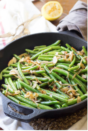 Caramelized Onion Green Beans with Toasted Almonds