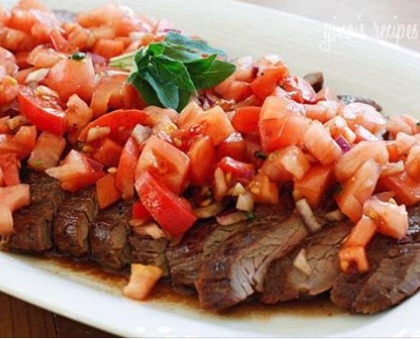 Grilled Steak with Tomatoes, Red Onion and Balsamic