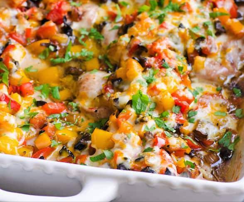 Baked Chicken with Peppers and Mushrooms