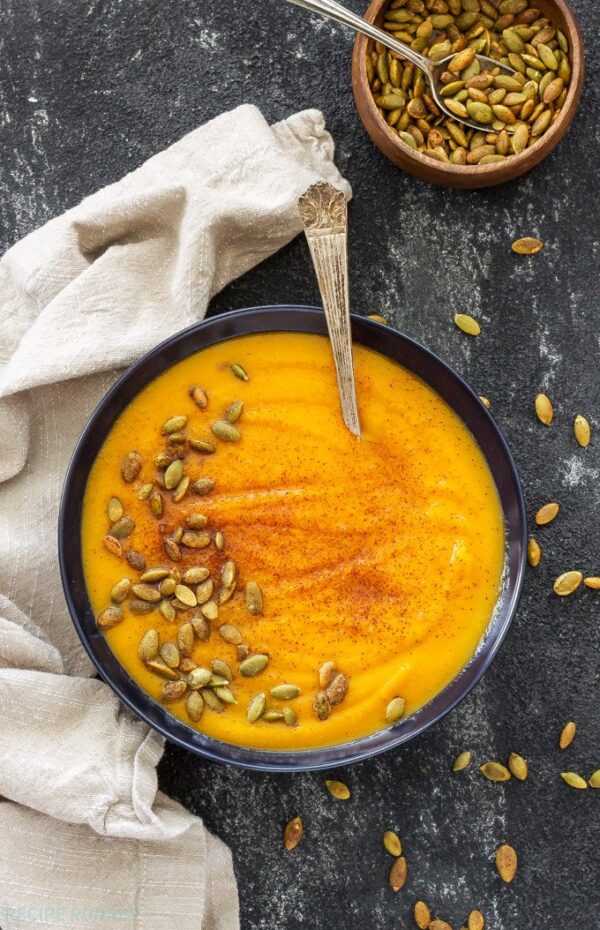 Roasted butternut Squash and Pumpkin Soup with Roasted Spiced Pepitas